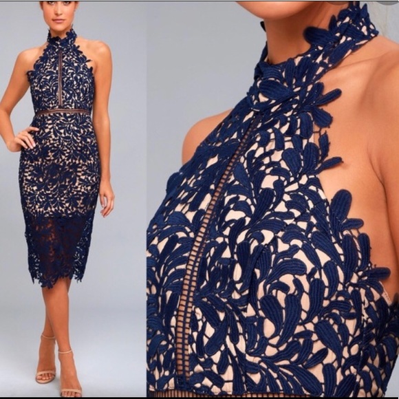 divine destiny navy blue lace midi dress